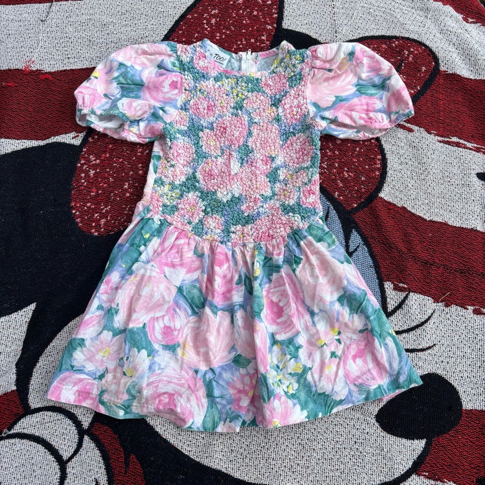 VINTAGE EVE TOO! SMOCKED FLORAL PRINT PUFF SLEEVE DRESS SIZE 6X